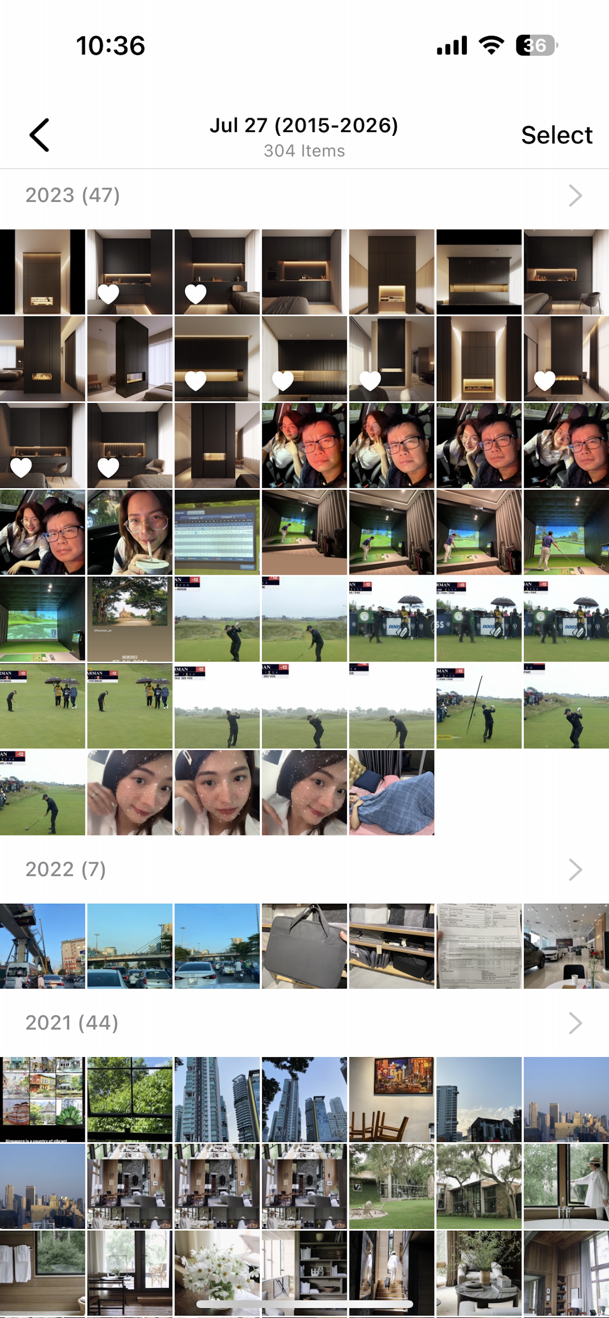 All years photo grid grouped by year
